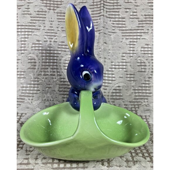 Vintage Goebel W Germany Purple Bunny Rabbit Ceramic Easter Basket Candy Dish - Picture 3 of 9